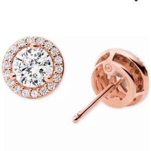 Michael Kors Rose Gold Pave Halo Stud Earrings NWT